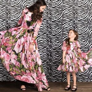 Dolce and Gabbana Chiffon Silk Rose Floral Dress